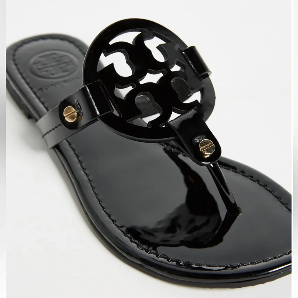 Tory Burch Miller Patent Leather Thong Sandals black size 7.5 gently worn